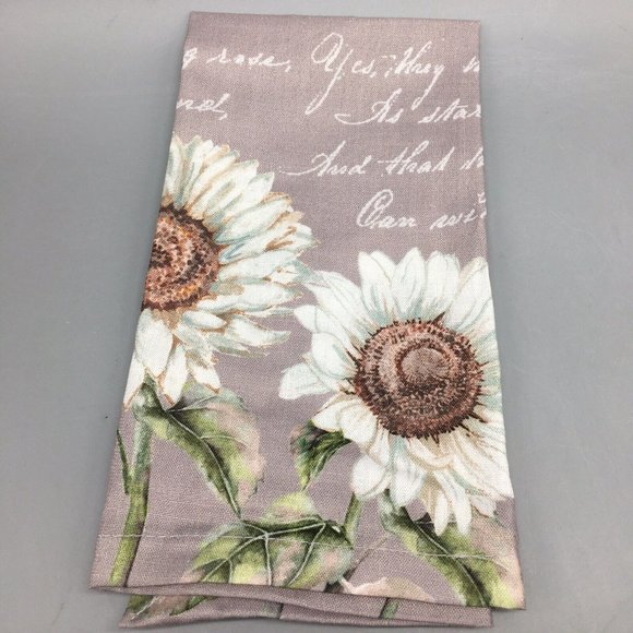 x6 Nicole Miller White Sunflower Script Fall Napkin Set Aqua Gray 18x18" Fabric - Picture 8 of 10